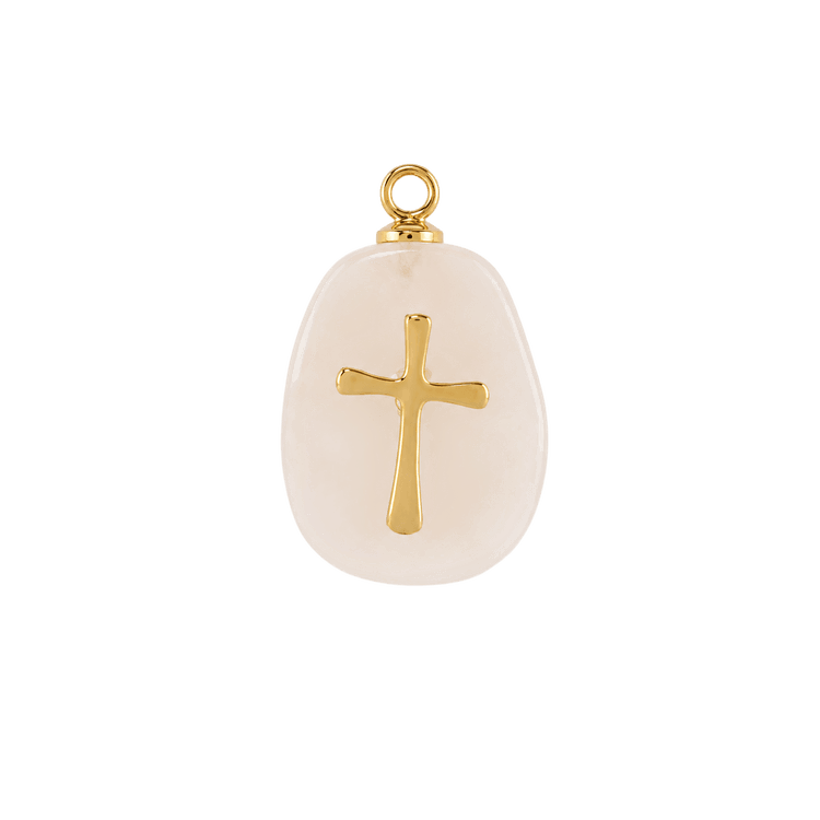 Charm Pierre ornée quartz rose, croix
